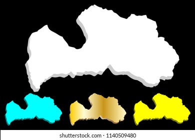 3D map of Latvia (Republic of Latvia) - white, yellow, blue and gold - vector illustration