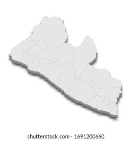 Mapa 3d de Liberia con fronteras de regiones