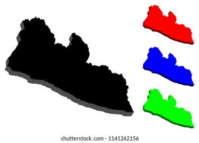 3D map of Liberia (Republic of Liberia) - black, red, blue and green - vector illustration