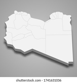 3d map of Libya with borders of regions