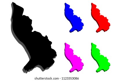 3D map of Liechtenstein (Principality of Liechtenstein) - black, blue, purple and green - vector illustration