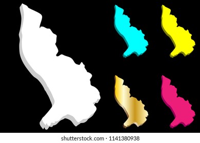3D map of Liechtenstein (Principality of Liechtenstein) - white, blue, purple and gold - vector illustration