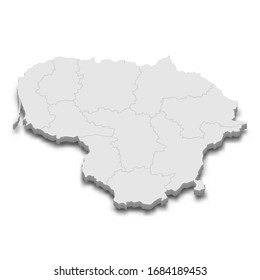 3d map of Lithuania with borders of regions