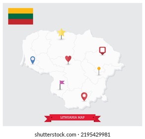 3D Karte von Litauen und flache Symbole. Sehr detaillierte Vektorgrafik.