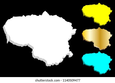 3D map of Lithuania (Republic of Lithuania) - white, yellow, blue and gold - vector illustration