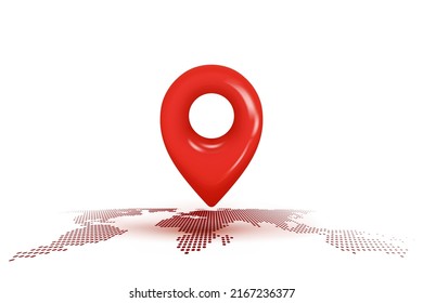 3D map location point marker of map or navigation pin icon sign on isolated blue background. 3d pin navigation is red color with shadow on map direction. 3d GPS pin vector render illustration