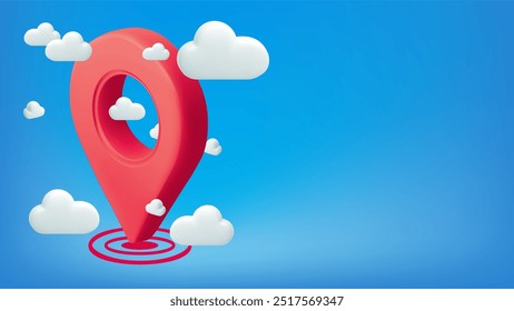 3D map location point marker of map or navigation red pin icon sign on isolated cloud background. 3d pin navigation Mesh gradient is used
