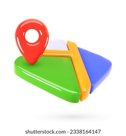 3d map with location symbol. Road, water, city and pointer vector icon in cartoon style. Navigator in the gps application. Address lookup and delivery symbol.