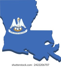 3D map of Louisiana in Louisiana state flag colors in flat design style (cut out)