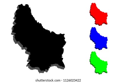 3D map of Luxembourg (Grand Duchy of Luxembourg) - black, red, blue and green - vector illustration
