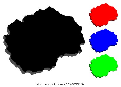 3D map of Macedonia (Republic of Macedonia) - black, red, blue and green - vector illustration