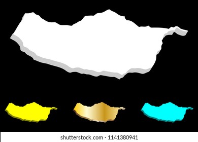 3D map of Madeira - white, yellow, blue and gold - vector illustration