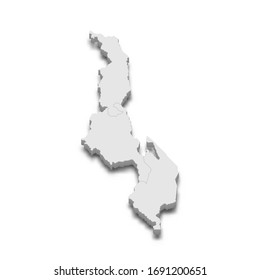 3d map of Malawi with borders of regions