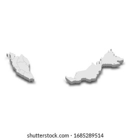 3d map of Malaysia with borders of regions