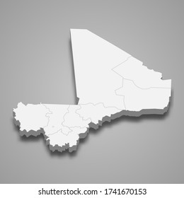 3d map of Mali with borders of regions