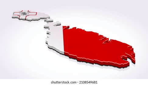 Mapa 3D de Malta con los colores de la bandera maltesa sobre un fondo blanco