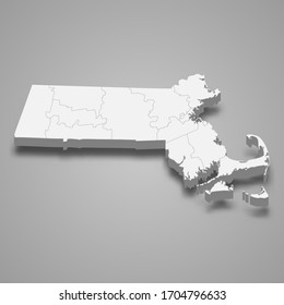 3d Map Of Massachusetts Is A State Of United States