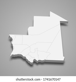 3d map of Mauritania with borders of regions