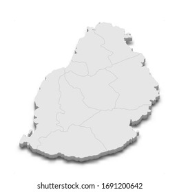 3d map of Mauritius with borders of regions