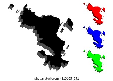 3D map of Mayotte (Department of Mayotte) - black, red, blue and green - vector illustration