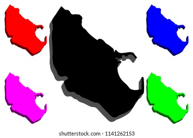 3D map of Melilla (Spanish autonomous city) - black, red, purple, blue and green - vector illustration