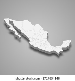 3d Map Of Mexico With Borders Of Regions