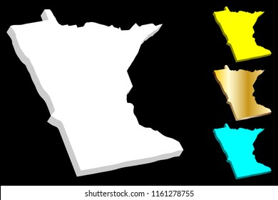 3D map of Minnesota (United States of America, Land of 10,000 Lakes) - white, yellow, blue and gold - vector illustration