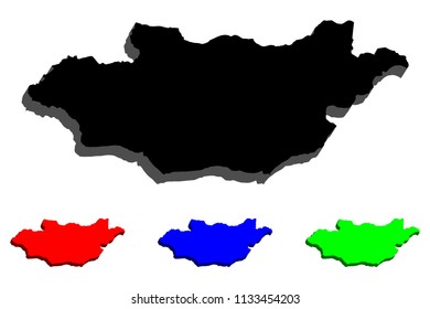 3D map of  Mongolia - black, red, blue and green - vector illustration