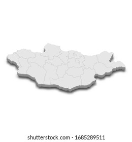 3d map of Mongolia with borders of regions