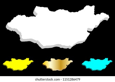 3D map of Mongolia - white, yellow, blue and gold - vector illustration