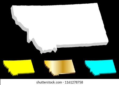 3D map of Montana (United States of America, Big Sky Country) - white, yellow, blue and gold - vector illustration