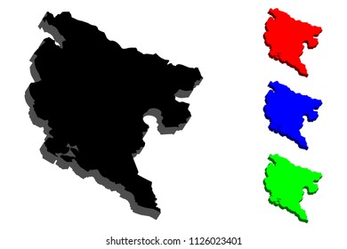 3D map of Montenegro (Black Mountain) - black, red, blue and green - vector illustration
