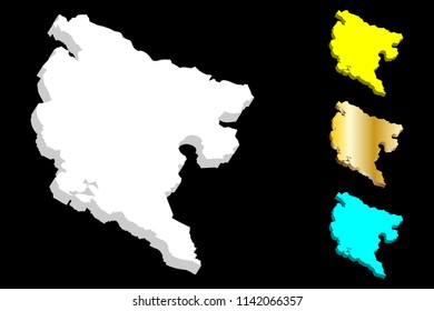 3D map of Montenegro (Black Mountain) - white, yellow, blue and gold - vector illustration