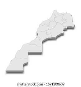 3d map of Morocco with borders of regions