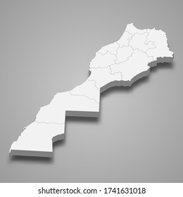 3d map of Morocco with borders of regions