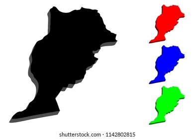 3D map of Morocco (Kingdom of Morocco) - black, red, blue and green - vector illustration