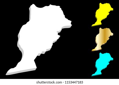 3D map of Morocco (Kingdom of Morocco) - white, yellow, blue and gold - vector illustration
