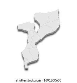 3d map of Mozambique with borders of regions