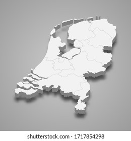 3d map of Netherlands with borders of regions