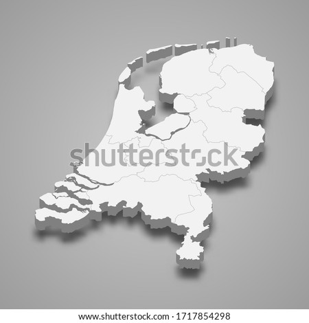 3d map of Netherlands with borders of regions