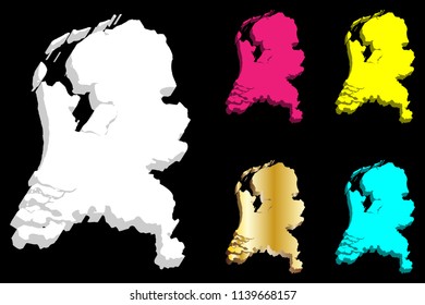 3D map of Netherlands (Holland) - white, yellow, purple, blue and gold - vector illustration