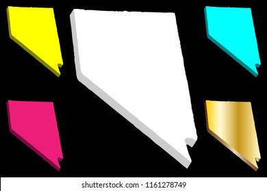 3D map of Nevada (United States of America, Silver State) - white, yellow, purple, blue and gold - vector illustration