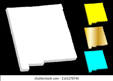 3D map of New Mexico (United States of America, Land of Enchantment) - white, yellow, blue and gold - vector illustration
