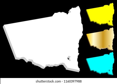 3D map of New South Wales (Australian states and territories, NSW) - white, yellow, blue and gold - vector illustration