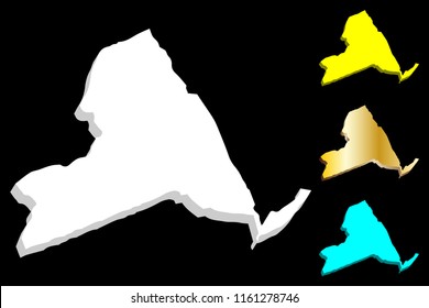 3D map of New York (United States of America, The Empire State) - white, yellow, blue and gold - vector illustration