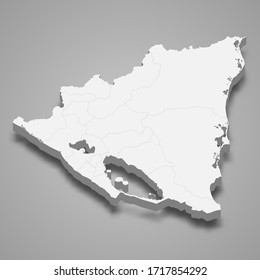 3d map of Nicaragua with borders of regions