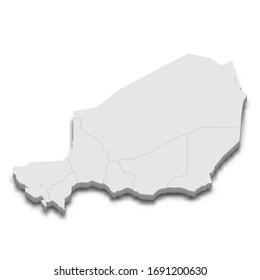3d map of Niger with borders of regions