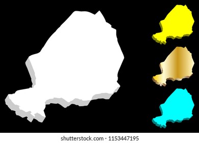 3D map of Niger (Republic of the Niger) -  white, yellow, blue and gold - vector illustration