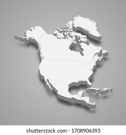 3d map of North America with borders
