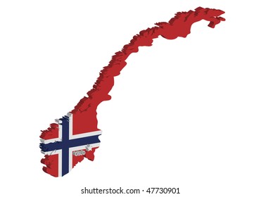 3d map of norway with flag and capital marked